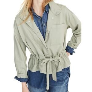 Madewell Southlake Military Jacket Green Medium Forgotten Landscape Tie Waist